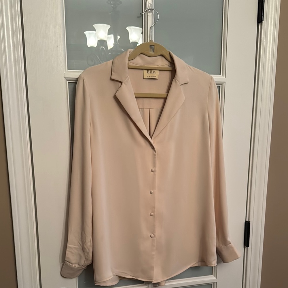 Elie Tahari Blush Cream Button-Down Silk Blouse